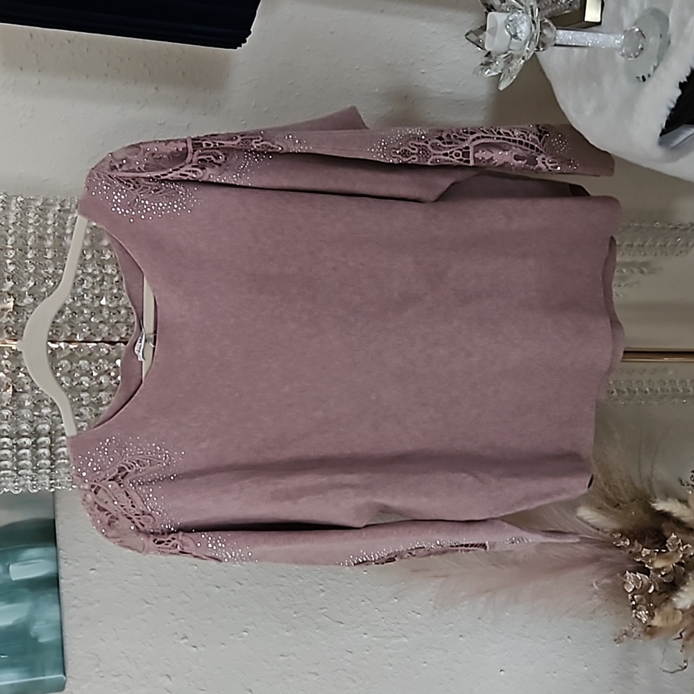 Mauve Lace Rhinestone Sweater